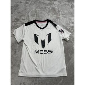 Messi Collection Soccer Jersey Youth Size Large White With Accents Short Sleeve